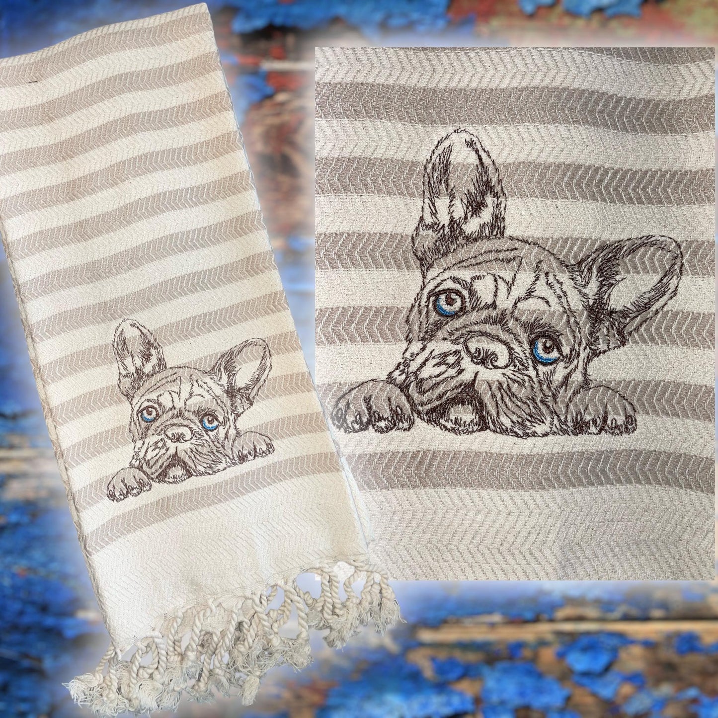 100% Turkish Cotton French Bulldog XL Embroidered Hand Towel