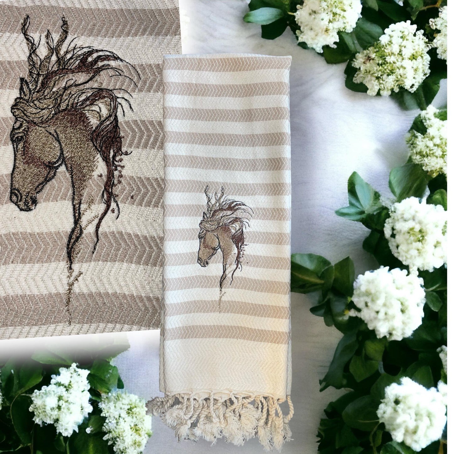 100% Turkish Cotton XL Horse Embroidered Hand Towel