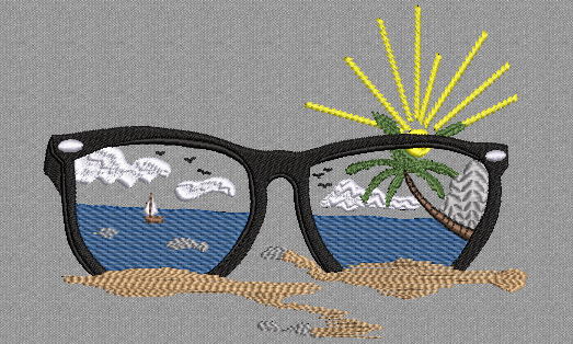 Sunglasses Beach Scene Embroidery File | Digital Download Embroidery | Embroidered Design For Embroidery Machine