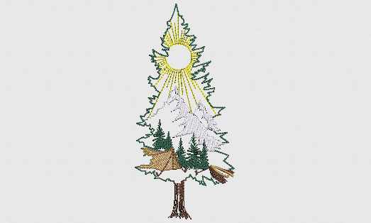 Tree with Camping Scene Abstract Embroidery File | Digital Download Embroidery | Embroidered Design For Embroidery Machine