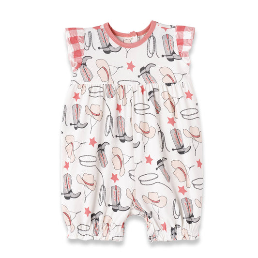 Baby Girl's Yeehaw Pink Bamboo Romper: 9-12M