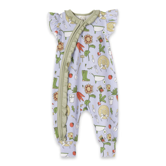 Baby Girl's Urban Garden Bamboo Zipper Romper: 0-3M