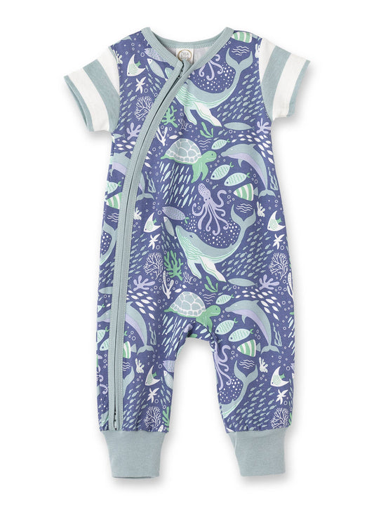 Baby Boy's Blue Kingdom Bamboo Zipper Romper: 9-12M